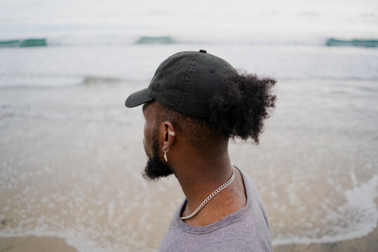 Dynamic Portrait of Young Black Man Looking Towards California Shore