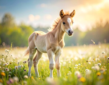 Baby-Pferd auf heller Fr&uuml;hlingswiese