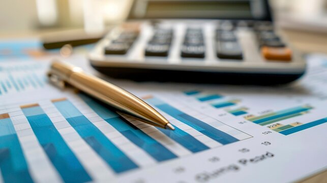 A photo of an office desk with a budget planner and pen.