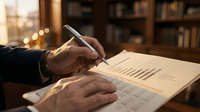 Close Up of Person in Blue Suit Writing on Data Sheet in Office Setting with Natural Light
