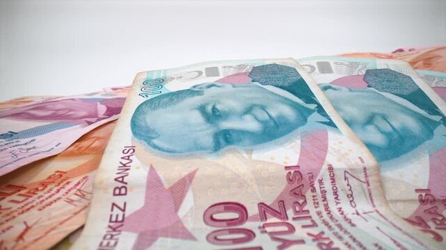 Close up of Turkish lira banknotes