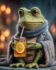 Cozy Frog with Lemon Tea