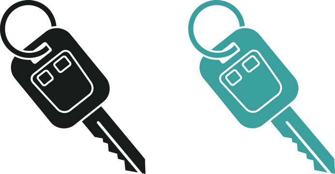 A simple illustration depicts two car keys in differing color schemes one dark and one teal showcasing a key design