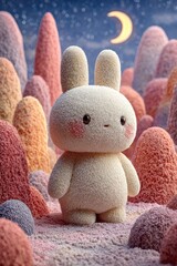 Cute Bunny in a Moonlit Fantasy Valley
