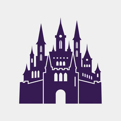 Obraz premium Silhouette of a castle with multiple towers and spires.