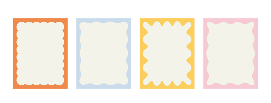 Invitations frames set. Rectangular blue, red and yellow dividers. Bundle of funky patterns. Graphic elements for website. Flat vector collection isolated on white background