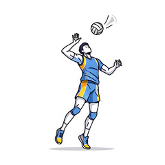 Fototapeta premium Animation style vector adaptive volleyball athlete hitting ball cartoon Isolated on White background