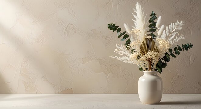 Minimal Dried Flower Arrangement with Copy Space