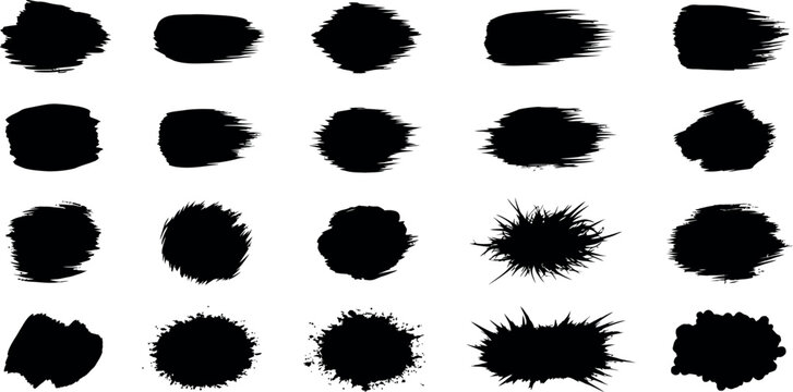 Collection of black brush stroke smudge stamps and marks