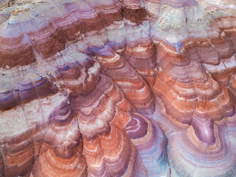 Rainbow mounatains drone picture. Colorful bentonite hills from above. Utah. USA 
