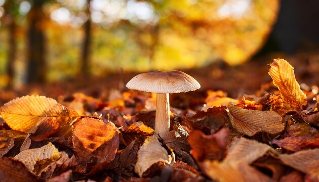 Forest Mushroom In Autumnal Leaf Litter