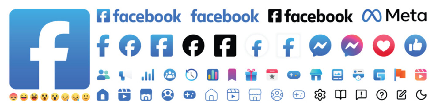 Facebook logos and icons set with Meta symbol vector illustration