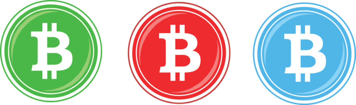 Bitcoin cryptocurrency coin icon set in multiple colors representing digital currency blockchain finance investment technology and virtual payment concepts