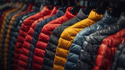 Obraz premium A photo of casual jackets displayed in rows.