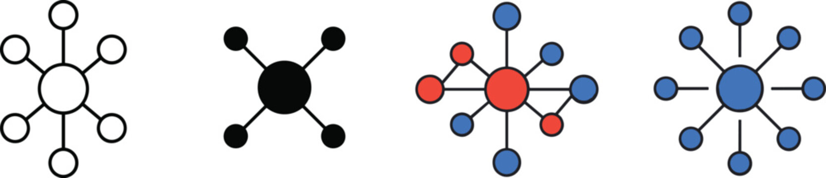 Abstract network node icon collection with connected circles representing data communication system structure technology links and digital connectivity concepts