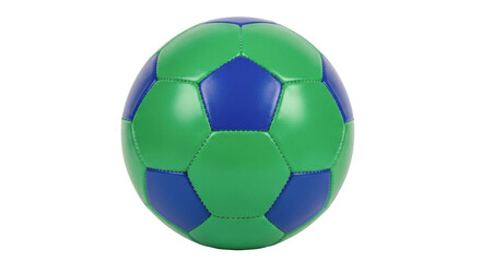 Fototapeta premium Green and blue soccer ball PNG isolated on transparent background, sports equipment for kids and adults, team sport