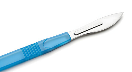 Scalpel with blue handle for medical procedures. Generative AI