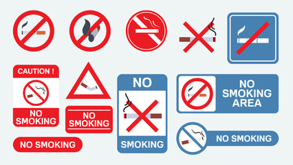 Set of simple illustration no smoking symbols on a white background