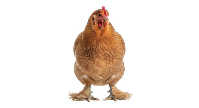 Buff Orpington chicken isolated PNG on transparent background, domestic fowl with fluffy feathers for poultry farming and animal husbandry