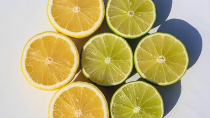 Fototapeta premium Halves of Lemon and Lime Arranged in a Pattern on a Flat Surface