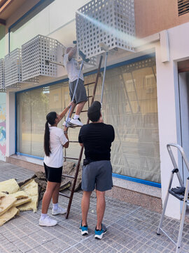people collaborating on a renovation of a commercial premises