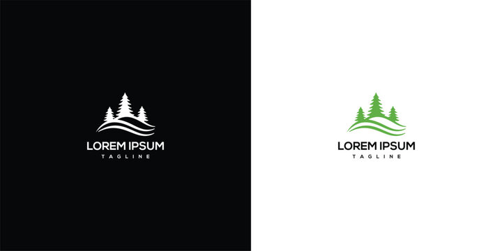 Nature Logo Design Trees Waves Mountains Branding.