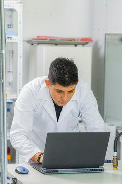 Researcher analyzing data