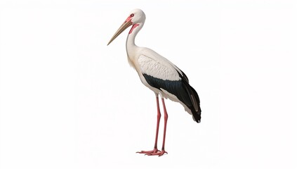 Realistic Stork Standing Isolated on White Background with Detailed Feathers