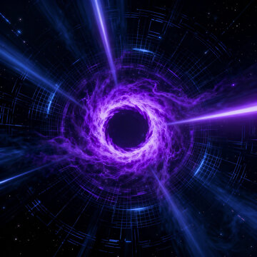 Abstract Violet Galactic Wormhole, Cinematic Purple Nebula Swirl with Radiant Star Streaks Background