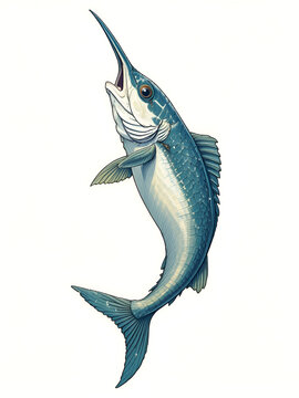 Illustration of a wahoo , Acanthocybium solandri, a scombrid fish jumping up viewed from the side set on isolated white background done in retro style.