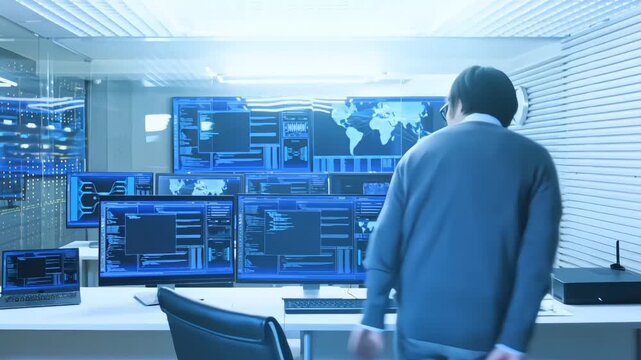 White Hacker Controlling Computer in Cybersecurity Hacking Background for Ethical Penetration Testing, Network Security Analysis and Digital Data Protection Technology Concept