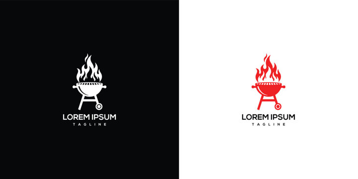 Barbecue Grill with Flames Logo - White and Red.