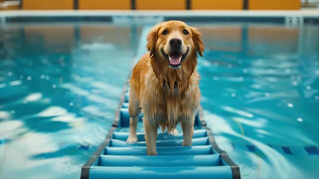 Portable Inflatable Pet Ramp for Dogs to Safely Enter and Exit Swimming Pool, Generative AI Videos.