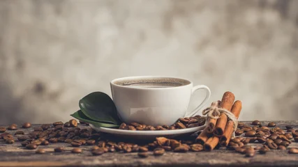 Fototapete Rund Cafe Coffee cup and saucer on a wooden table. Dark background  © zadorozhna