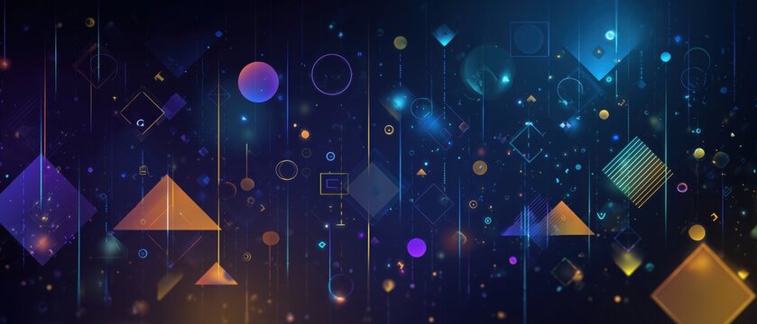 abstract digital background with geometric shapes and glowing lights, symbolizing the concept of ai technology for business or tech concepts Generative AI