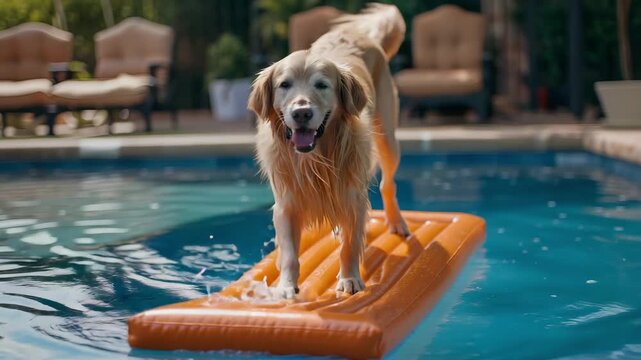 Portable Inflatable Pet Ramp for Dogs to Safely Enter and Exit Swimming Pool, Generative AI Videos.