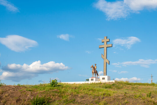 KRASNY SULIN, RUSSIA, August 25, 2023/ Monument to Cossack Andrey Sulin the founder of Krasny Sulin city