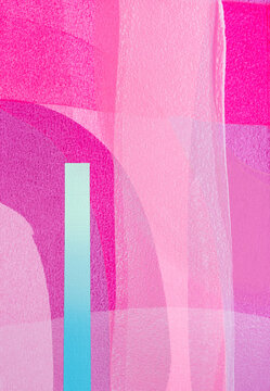 Pink print with blue ombre stripe painting