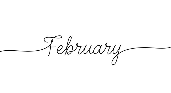 February handwritten calligraphy text on white background, elegant script font, month name