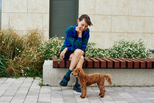 Woman spending time with her dog