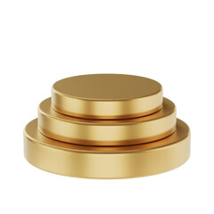 Stack of three shiny gold discs circles isolated on a transparent background