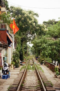 Train line in Vietnam with perspective