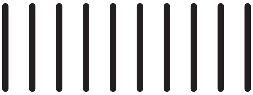 Vertical black parallel thick straight lines isolated on white background. Simple striped graphic print. Texture of prison bar. Vector graphic illustration