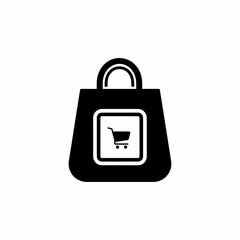 Simple shopping bag icon with a shopping cart inside of it. Ideal for retail stores or online stores