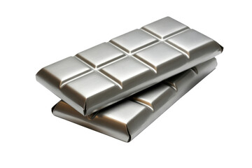 Stack of silver chocolate bars metallic isolated on a transparent background