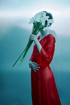 Fashion Portrait of Woman in Red Dress