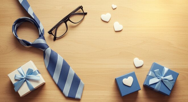 Happy fathers day gift ideas for dad blue tie and gift boxes