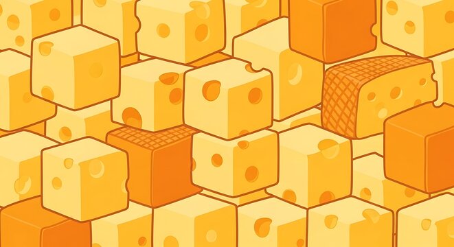 Blocks of Yellow Cheese with Holes.