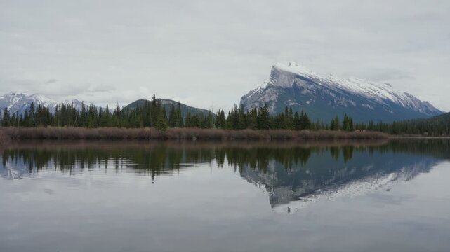 Mount Rundle reflection in Vermilion Lakes, Banff National Park Alberta Canada
