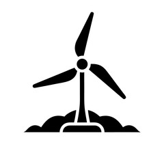A simple black silhouette of a wind turbine on a white background © Mamu